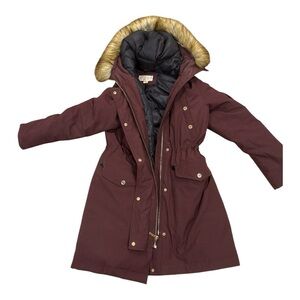 MICHAEL KORS Women's Burgundy Parka Coat with Faux Fur Trim